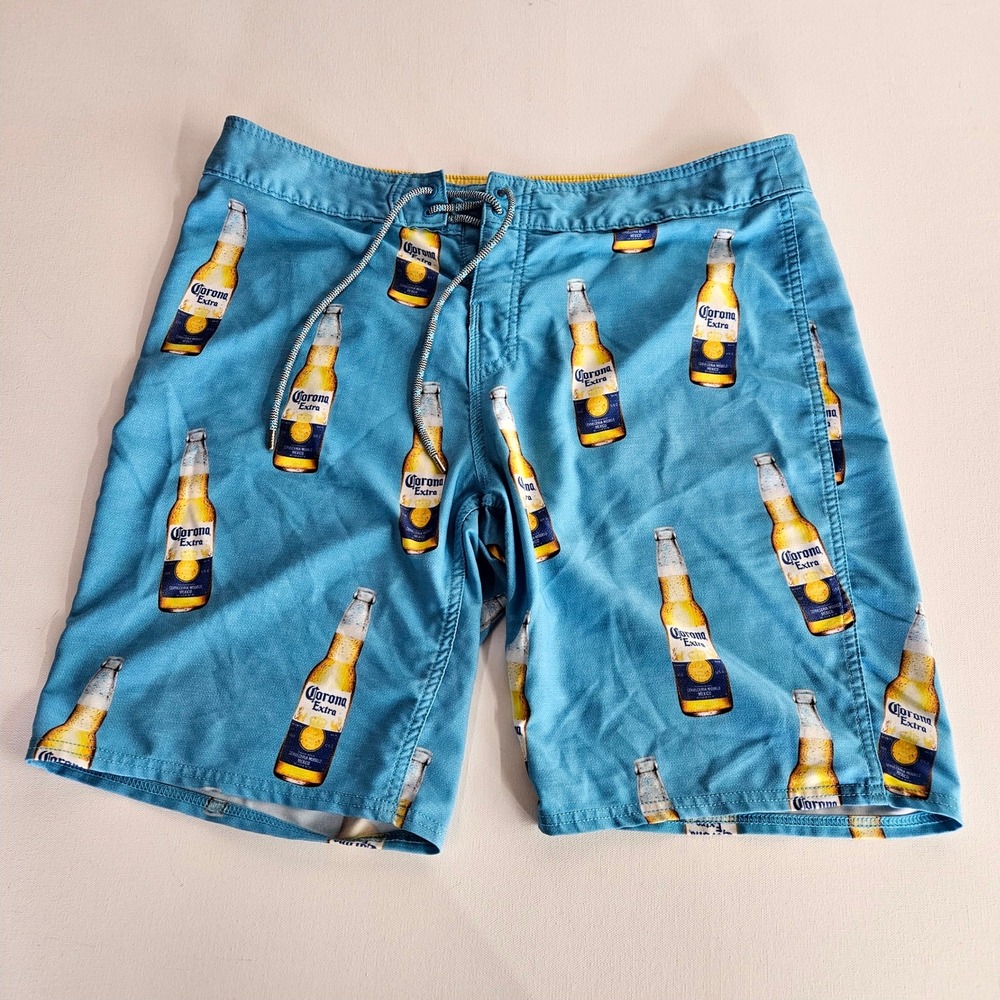 Reef Corona Extra Board Shorts Mens 36 Blue Beer Bottle Print Swim Trunks